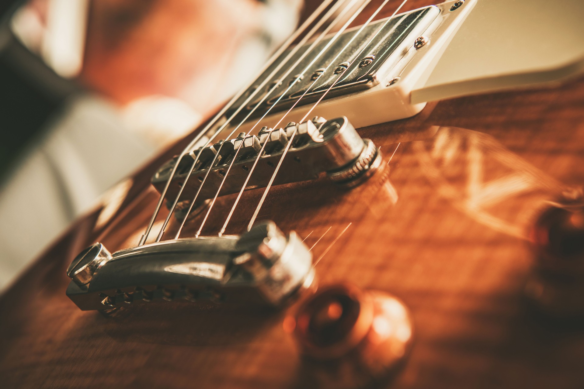 Elegant Exotic Wood Made Electric Guitar Close Up